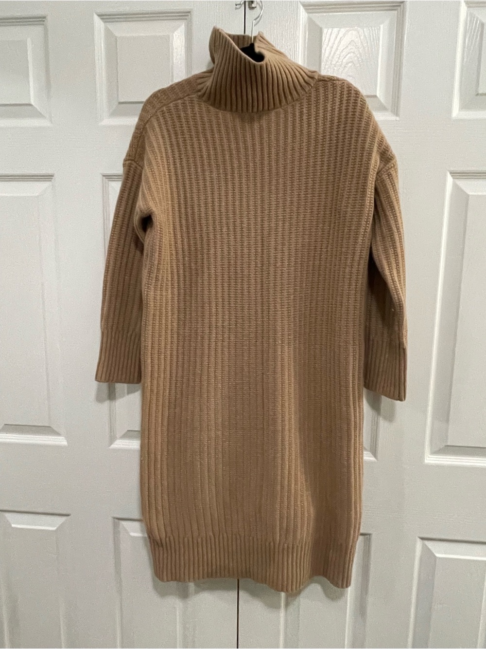 Cozy Ribbed Turtleneck Sweater Dress - Camel